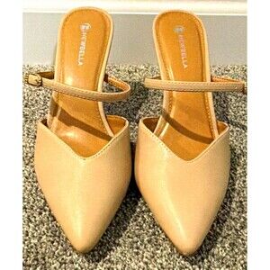 NEWBELLA Womens Beige Pointed Toe Slingback Stiletto Heels Size 7.5 NIB